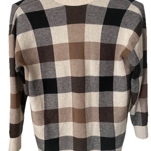 LOFT Beige, Black, & Brown Plaid V-Neck Button Down Cardigan Sweater ~ Size M - Picture 8 of 8